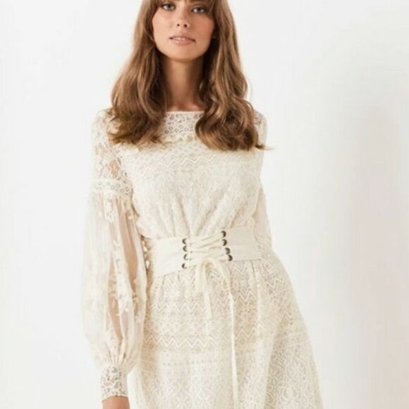 Spell & the Gypsy Collective Dawn Lace Belted Midi Dress Cream - Size S - Picture 1 of 11